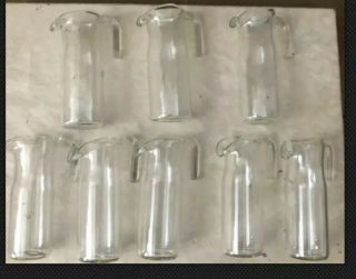 Vtg Miniature Hand Blown Clear Art Glass Pitchers Matching Set Of 8 Tableware