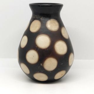 Vintage Black White Polka Dot Art Pottery Vase Ecuador South American 6 " Signed