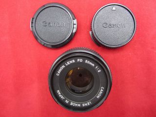 Vintage Canon Fd 50mm 1:2 Lens W Caps Made In Japan