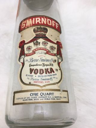 Vintage Smirnoff Vodka One Quart Anchor Hocking Shaker Bottle Tax Stamp