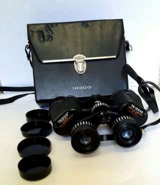 Vintage Tasco Binocular 101 Fully Coated W/4 Caps & Case 7x - 15x35 Made In Japan
