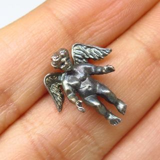 Vtg 925 Sterling Silver Baby Angel Lapel Pin / Tie Tack