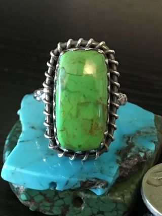 Vintage Native American Green Turquoise Sterling Silver Ring 8 G Size 9 1/2
