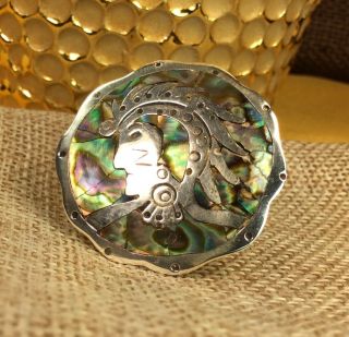 Vintage Pca Taxco Mexico Sterling Silver Abalone Brooch Pin Fine Jewelry
