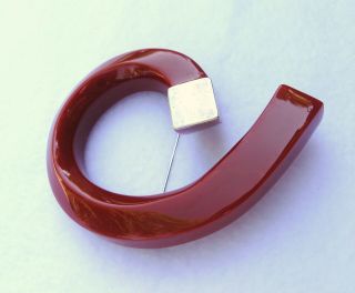 Zina Red Vintage Lucite Acrylic Sterling Silver Brooch Form Abstract Modern