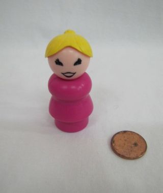 Vintage Fisher Price Little People Mom Woman In Purple Blonde Ponytail Plastic