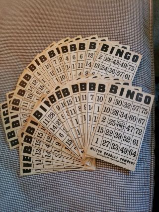 Vintage Bingo 32 Cards Black Lettering Heavy Cardboard Milton Bradley Crafts