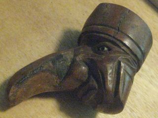 Vintage Hand Carved Stylized Aztec Parrot Head Figure Wood Pipe Bowl