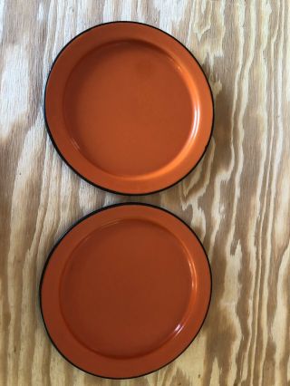 Set Of 2 Vintage Orange Metal Enamel Enamelware Plates Dishes Oto Japan
