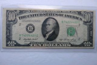 1950 (b) $10 Ten Dollar Bill Federal Reserve Note York Vintage Old Money