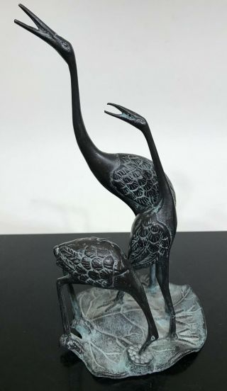 Vtg Brass Chinese Crane Birds Figural Art Statue Sculpture 11”