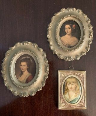 Vintage Syroco Wood Framed Victorian Ladies Prints And Van Dyke Style Child