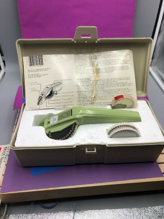 Vintage Dymo 1610 - 05 Tapewriter Bundle Label Maker - Avocado Green Case 3 Wheels