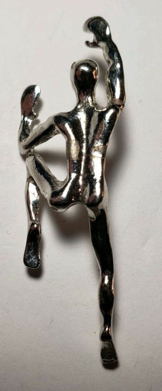 Vintage Fashion Silvertone Pin Climbing Nude Man Tie Tac Brooch Lapel Pin