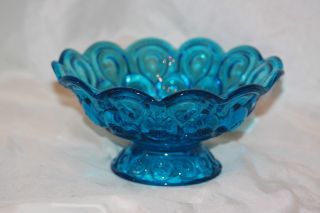 Vintage Cobalt Blue Glass Moon And Stars Footed Bowl