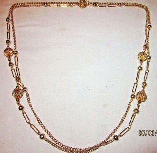 Vtg Large Exotic Filigree Ornate Gold - Tone Luxurious Estate Chain Necklace 53 " In