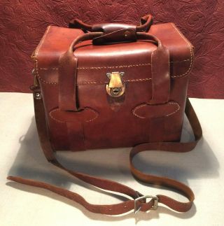 Vintage Brown Leather Camera Case Bag Shoulder Strap Brass Hardware Usa