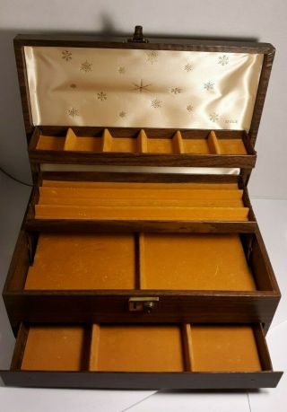 Vintage Large 3 Tier Mele Jewelry Box Faux Wood Grain