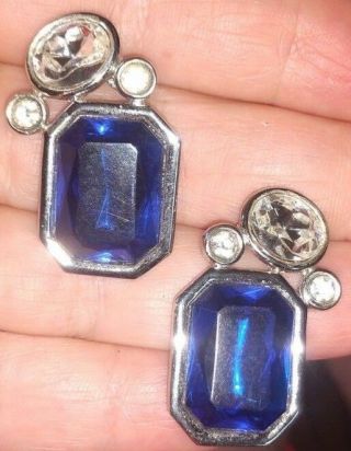 Vintage Park Lane Earrings - Post Back - Silver Tone & Blue - 1 1/2 Inch