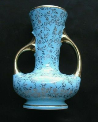 Vintage Pearl China Co Vase 22 Kt Gold Trim Flower Bud Vase Blue