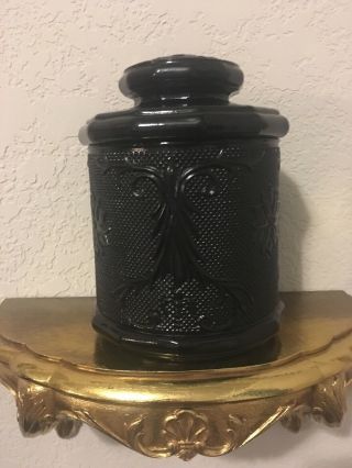 Vintage Tiara Sandwich Indiana Black Glass Canister W/lid -