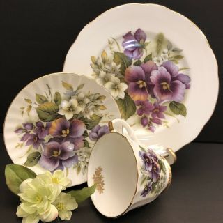 Vintage Duchess England Bone China Cup Saucer Plate Set Gold Trim Flower