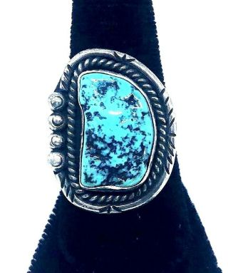 Vintage Native American Navajo Sterling Silver & Turquoise Ring Size 10 1/2