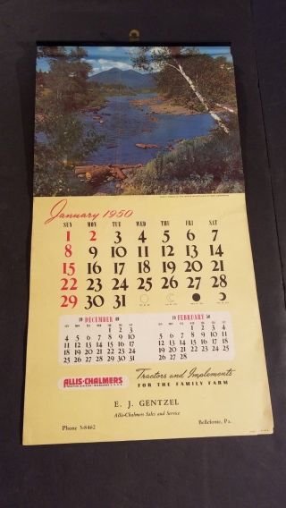 Vintage 1950 Wall Calendar Allis Chalmers Tractor Division Farm Implement