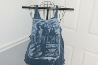 Womens Rolling Stone Nirvana Blue Torn Cut Sides Tank Vintage - Look Shirt Top L