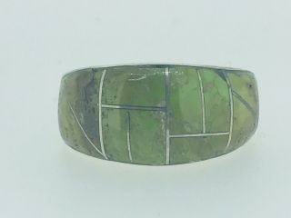 Vintage Estate Sterling Silver & Green Turquoise Inlay Navajo Ring By Tom Sam