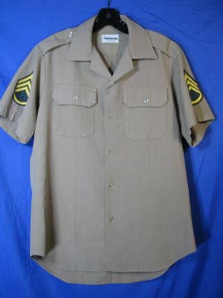 Us Army Button - Up Summer Shirt Khaki Vintage Wwii? Vietnam? Canvas Short Sleeve