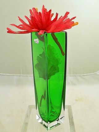 Vintage Italian Glass Vase Rossini Empoli Italy Green Square Gorgeous