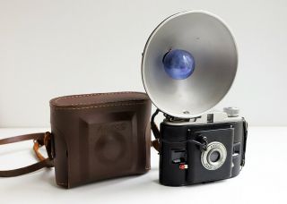 Vintage Ansco Flash Clipper Camera W Flash Attachment,  Strap & Leather Case,  Exc