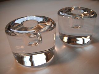 Vintage Orrefors Signed Swedish Art Glass Small Taper Candle Holder Set