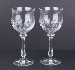 Set Of 2 Vintage Mikasa West Germany Cut Crystal Wine Glasses Goblets Tall Stem