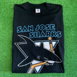 Vintage 90s San Jose Sharks Men Xl Black Nhl Hockey Single Stitch Logo Tee Shirt