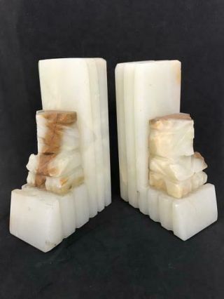 Vintage Tiki Island Guardian Carved Marble Bookends Unique Tribal Figures