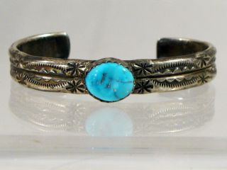 Vintage Navajo Sterling & Turquoise Childs Baby Bracelet - Heavy Stock - Signed