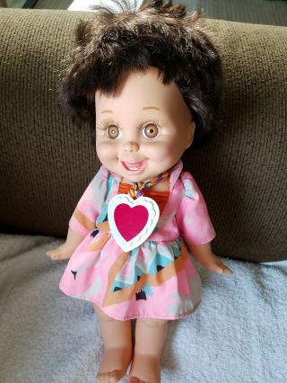 Vtg 1990 Galoob Baby Face Doll So Happy Heidi Lgti 3 Brown Brunette Hair