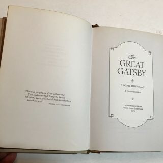 ' The Great Gatsby ' F.  Scott Fitzgerald,  Franklin Library 1974 Leather Ltd Edit 4