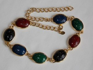 Vintage Kjl Kenneth Lane Yellow Gold Plated Scarab Necklace 16 " To 20 "