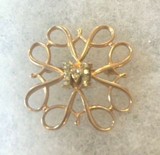 Vintage 10k Yellow Gold Pin Brooch W/11 Clear Stones & " M " Center Avon? 1 " X1 "