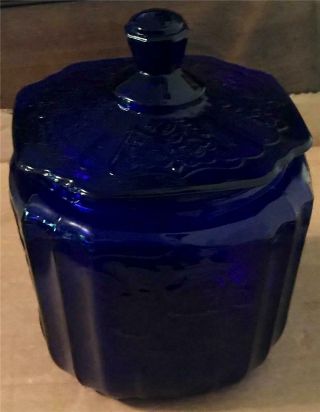 Vintage Cobalt Blue Biscuit / Cookie Jar W Lid - 7 1/2 " Tall By 5 3/4 " Square