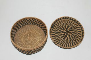 vintage sweet grass basket tightly woven black tan pattern basket / contain 3