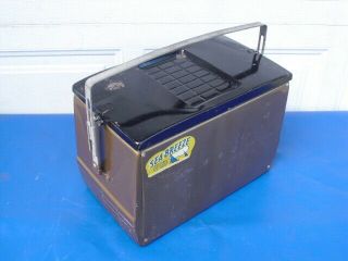 Vintage 1950s Sea Breeze Metal Steel Gold Black Camping Picnic Cooler Ice Chest