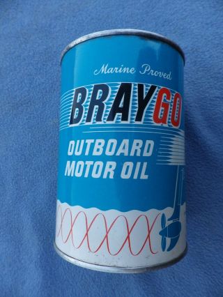 Vintage Braygo Outboard Motor Oil 1 Qt Metal Can Full From 1950s