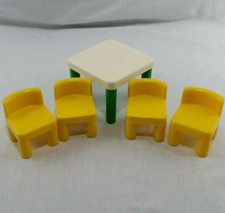 Vintage Little Tikes Dollhouse Furniture Table And 4 Chairs Yellow Green Mini