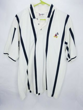 Vintage Walt Disney World Golf Polo Shirt Men’s Large Collar Black White Stripe