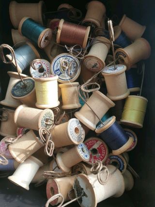 Wooden Timber Cotton Thread Spools Vintage Bulk