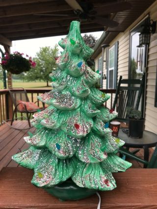 Vintage Ceramic Christmas Tree 16 " Lighted W Christmas Music Box